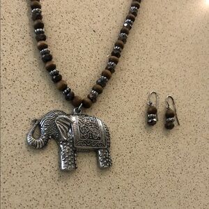 Victoria Leland Designs Silver Elephant Pendant Necklace and Earring Set